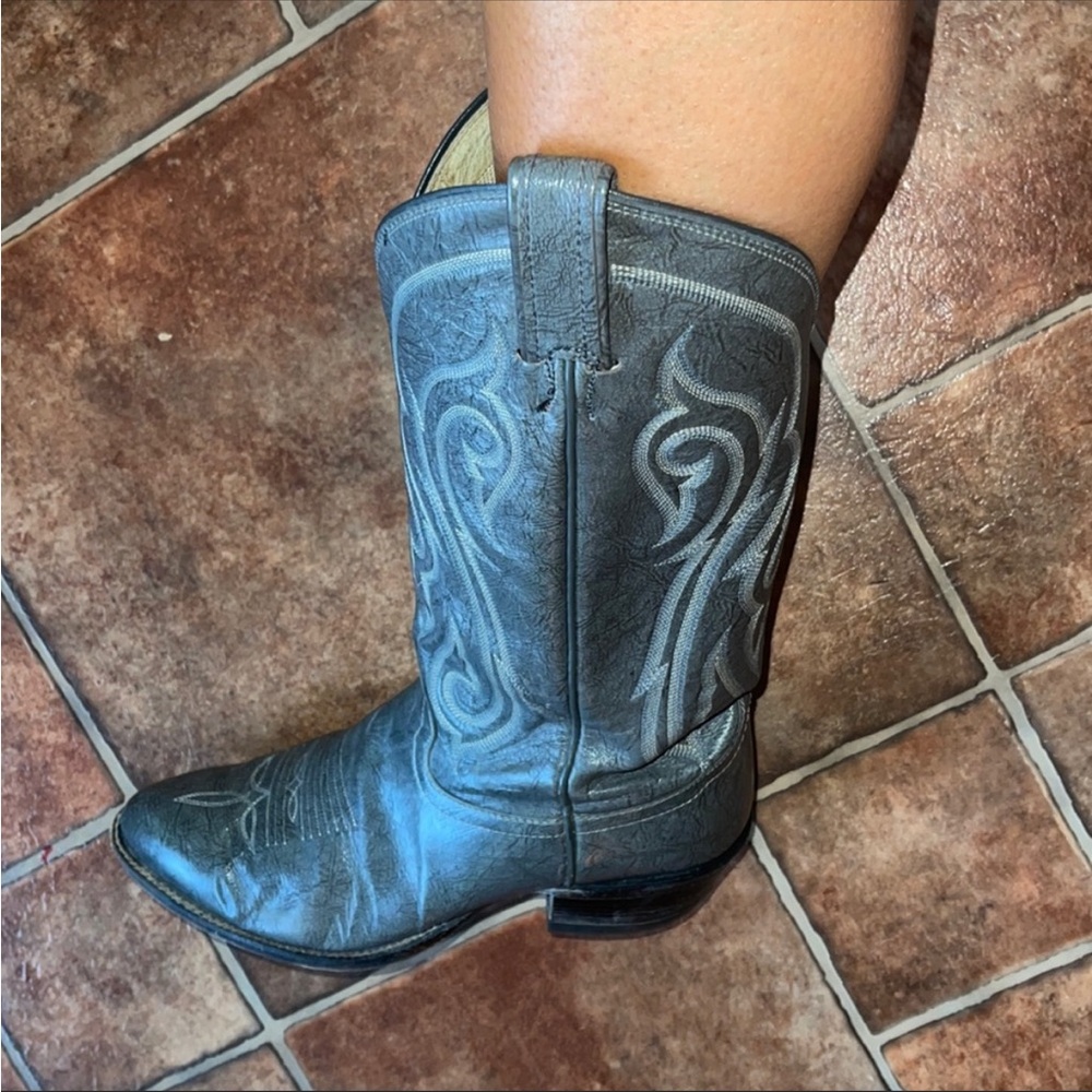 Tony Lama Black Grey Western Pointed Toe Boots